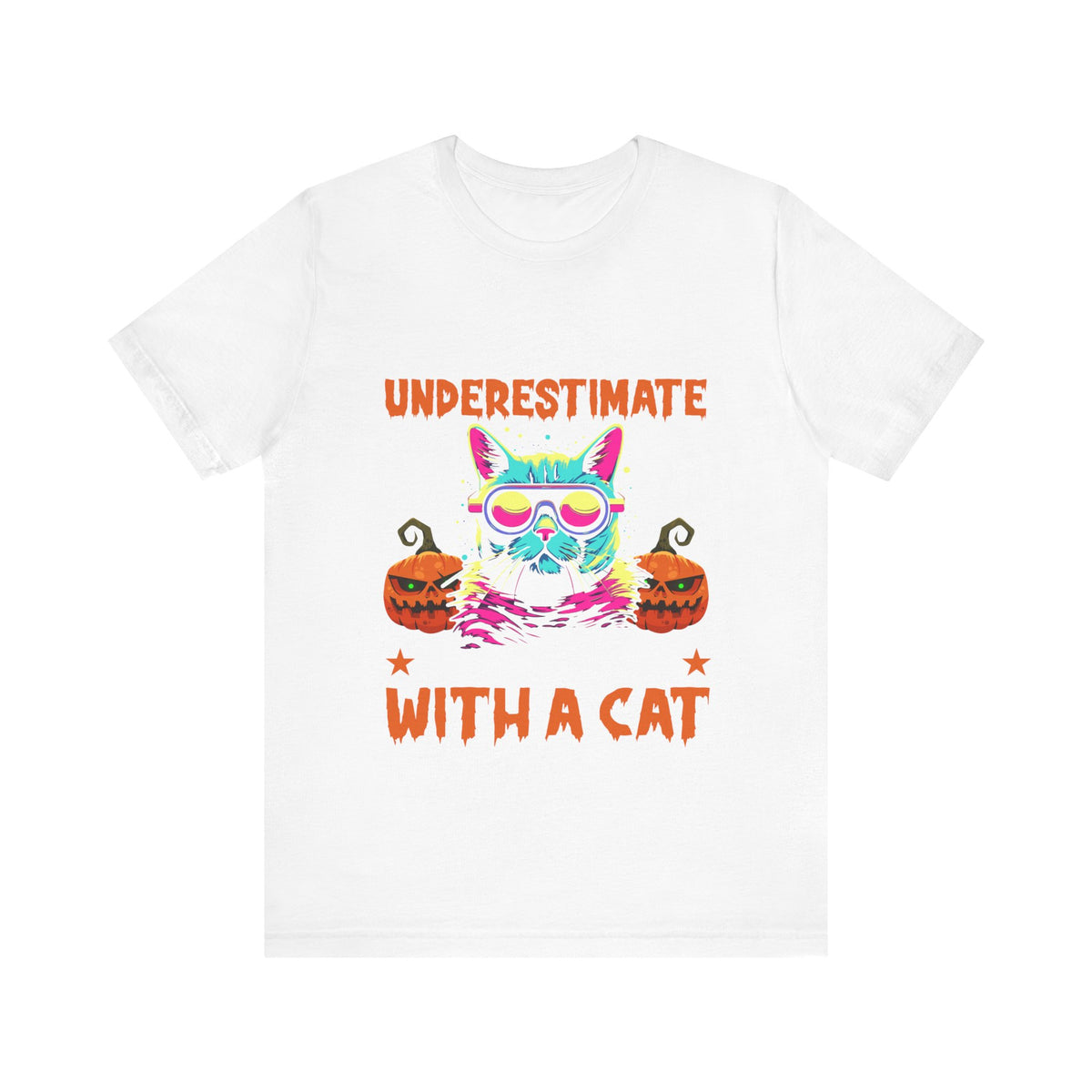 Never Underestimate An Old Hippie With A Cat Halloween Tee