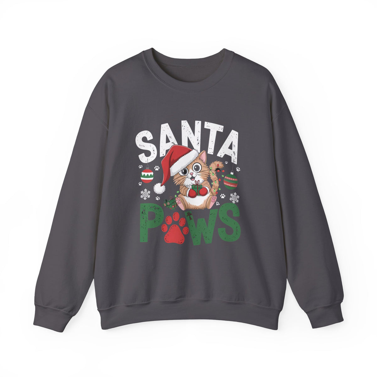 Santa Paws Cute Cat Christmas Sweatshirt, Fun Women's Holiday Sweatshirt, Trendy Christmas Pullover, Cute Pet Lover Sweater, Festive Winter Sweatshirt