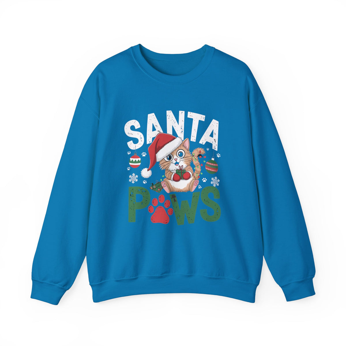 Santa Paws Cute Cat Christmas Sweatshirt, Fun Women's Holiday Sweatshirt, Trendy Christmas Pullover, Cute Pet Lover Sweater, Festive Winter Sweatshirt