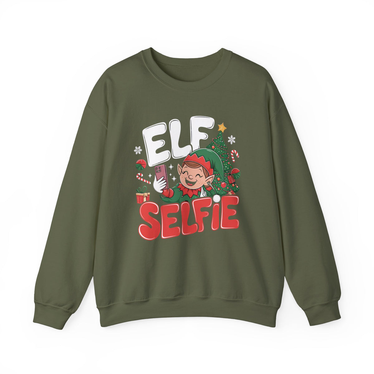 Elf Sefie Christmas Sweatshirt, Fun Women's Holiday Sweatshirt, Trendy Elf Pullover, Festive Christmas Sweater, Cute Winter Sweatshirt