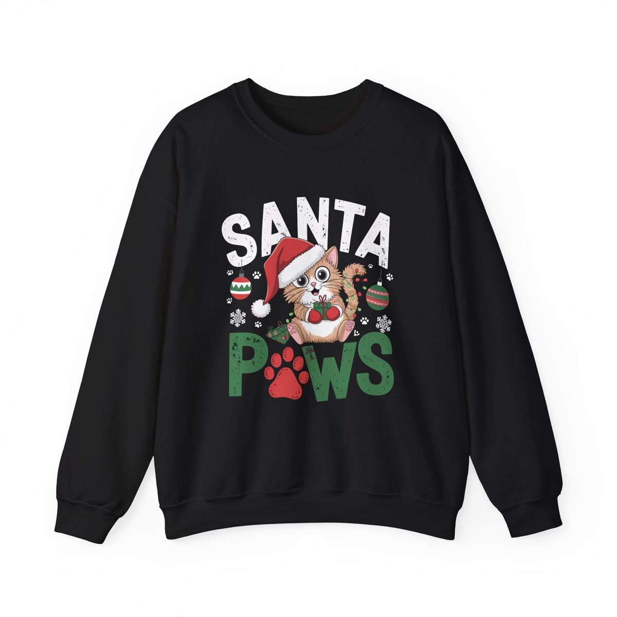 Santa Paws Cute Cat Christmas Sweatshirt, Fun Women's Holiday Sweatshirt, Trendy Christmas Pullover, Cute Pet Lover Sweater, Festive Winter Sweatshirt