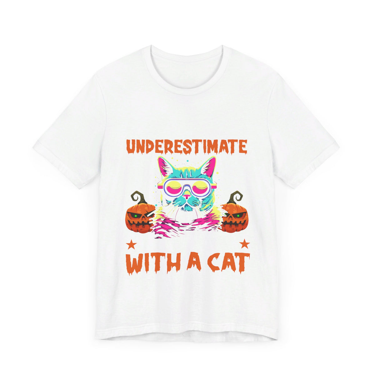 Never Underestimate An Old Hippie With A Cat Halloween Tee