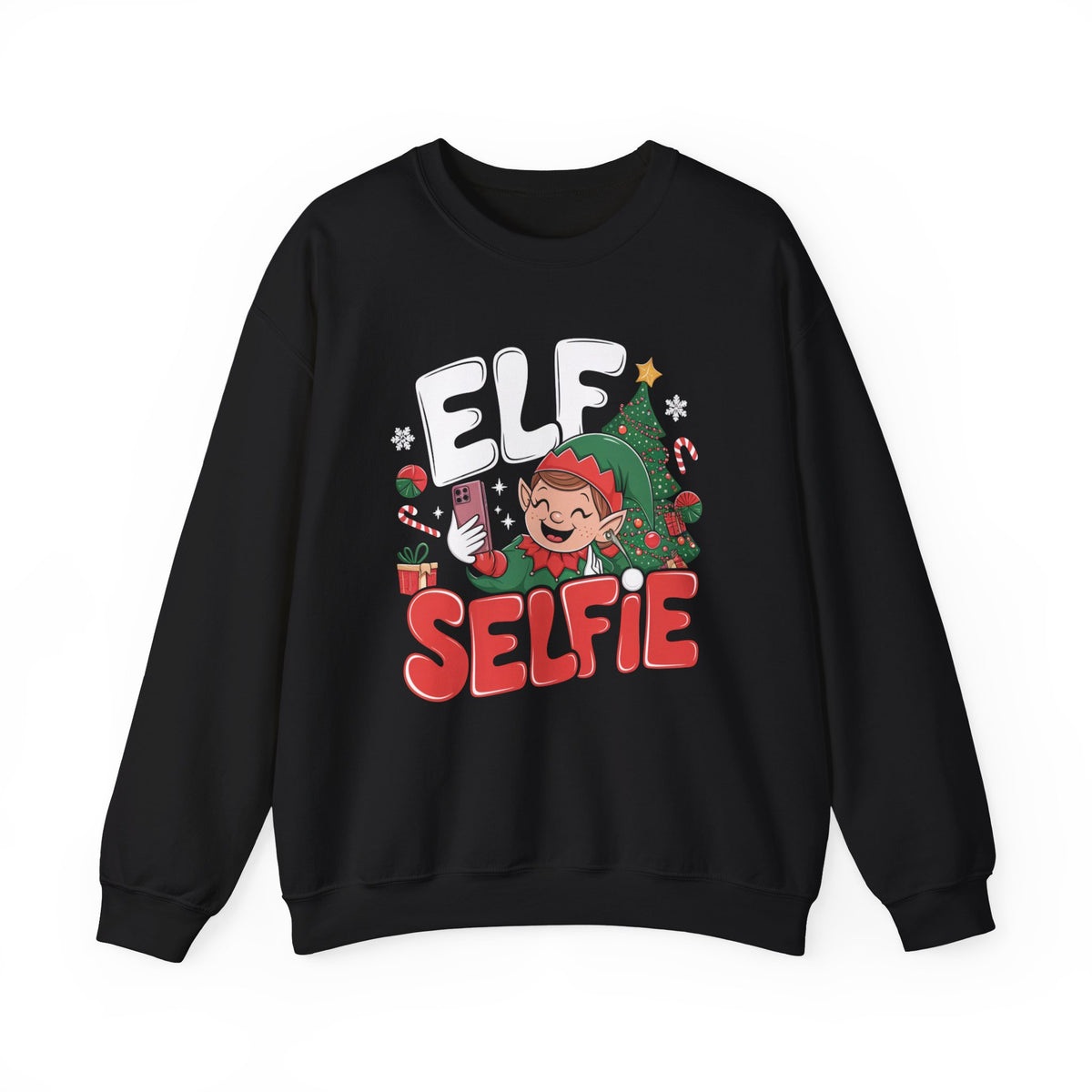 Elf Sefie Christmas Sweatshirt, Fun Women's Holiday Sweatshirt, Trendy Elf Pullover, Festive Christmas Sweater, Cute Winter Sweatshirt