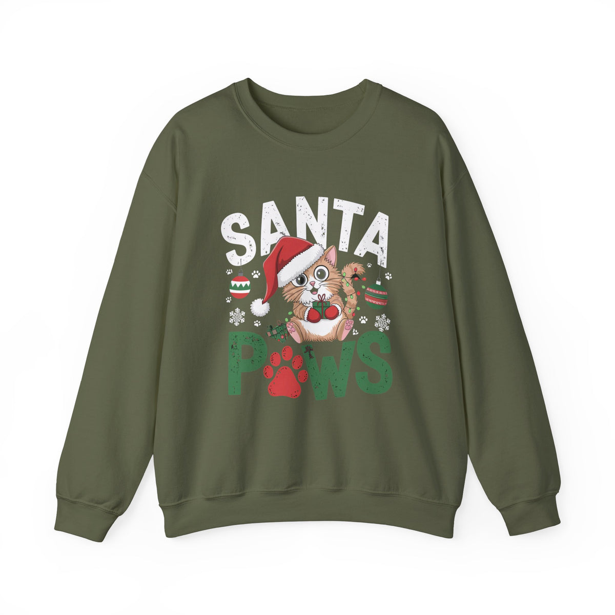 Santa Paws Cute Cat Christmas Sweatshirt, Fun Women's Holiday Sweatshirt, Trendy Christmas Pullover, Cute Pet Lover Sweater, Festive Winter Sweatshirt