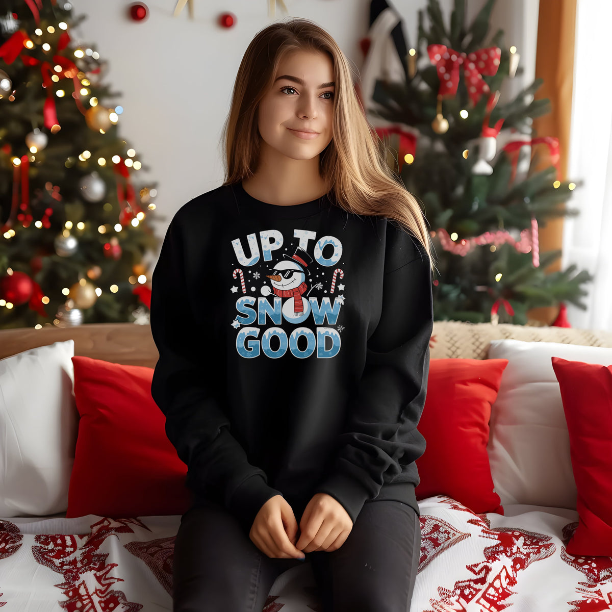 up-to-snow-good-christmas-sweatshirt,-fun-women's-holiday-sweatshirt,-trendy-christmas-pullover,-cute-winter-sweater,-festive-holiday-sweatshirt