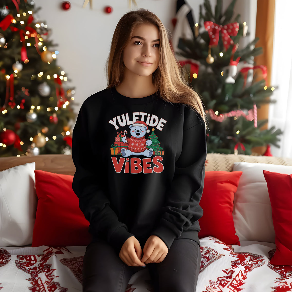 YuleTide Vibes Christmas Sweatshirt, Women's Festive Holiday Sweatshirt, Trendy Christmas Sweater, Cute Winter Pullover, Holiday Vibes Sweatshirt